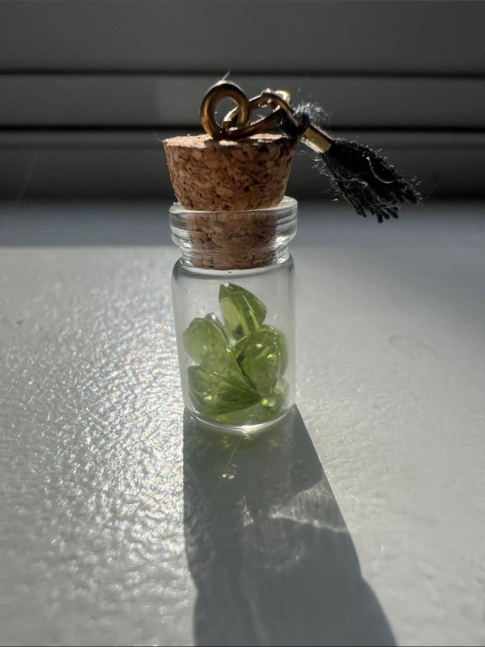 Peridot for August birthdays Mini Glass Vial Necklace Charm!